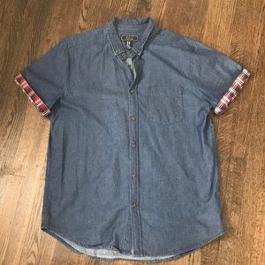 Denim Button Up with Plaid Detail